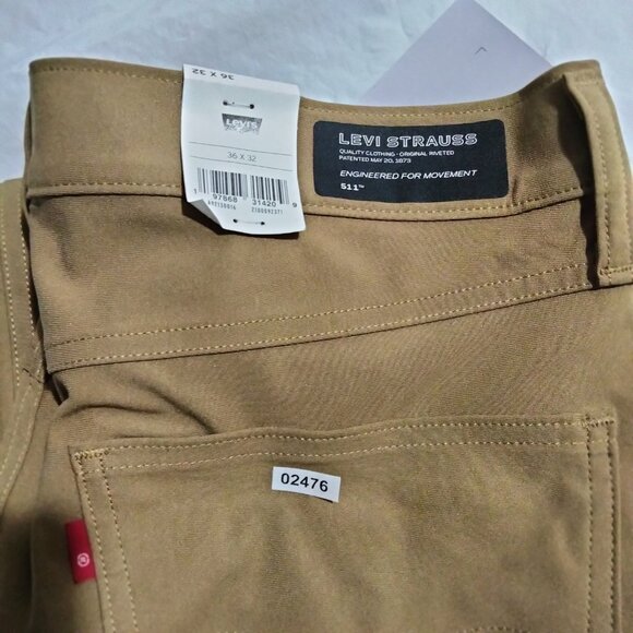 LEVIS Men 511 Slim Tech Pants High Stretch Quick Dry UPF50+ Tan 36x32 - Picture 6 of 6